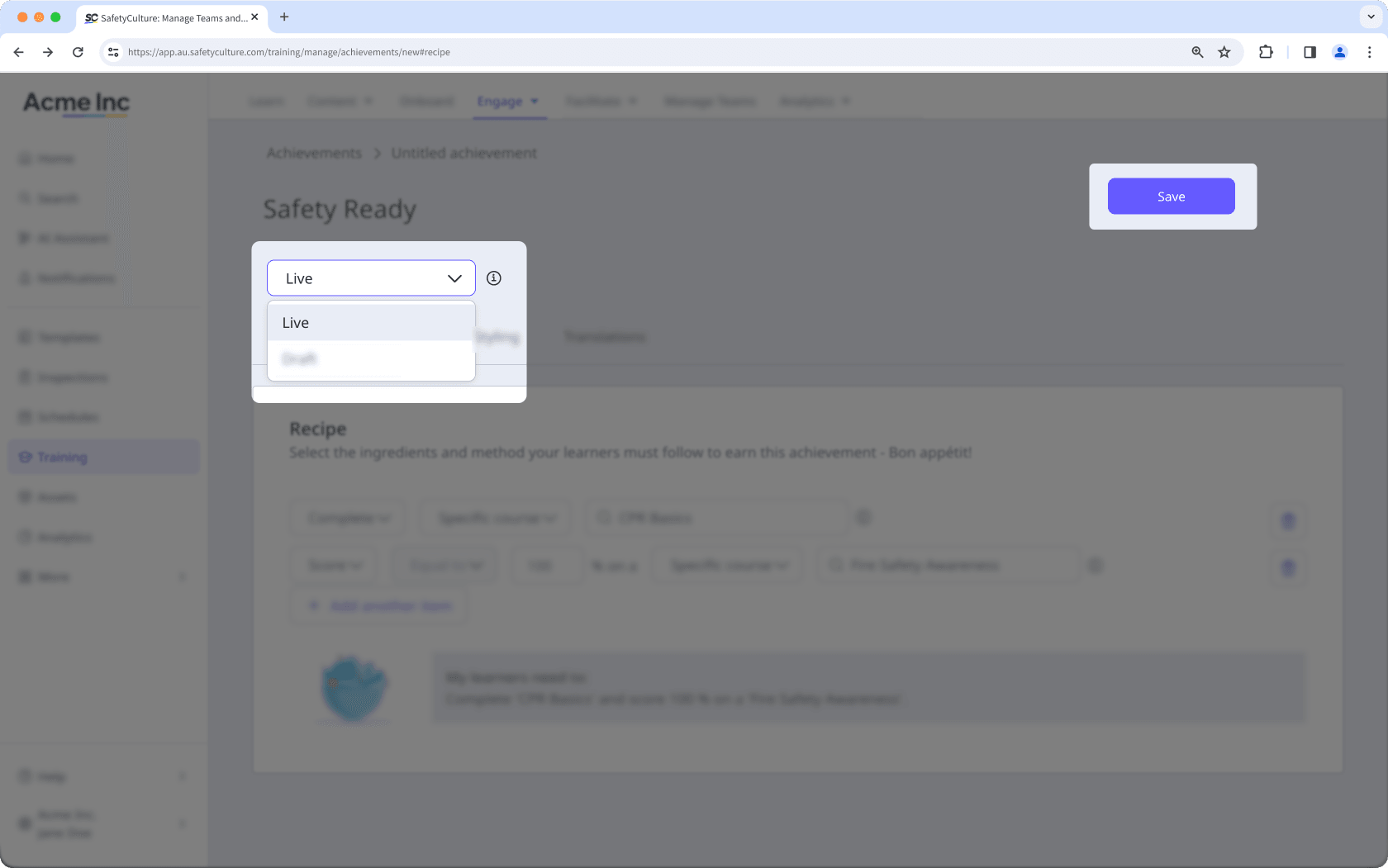 Créer un acquis de formation personnalisé à partir de l'application Web.