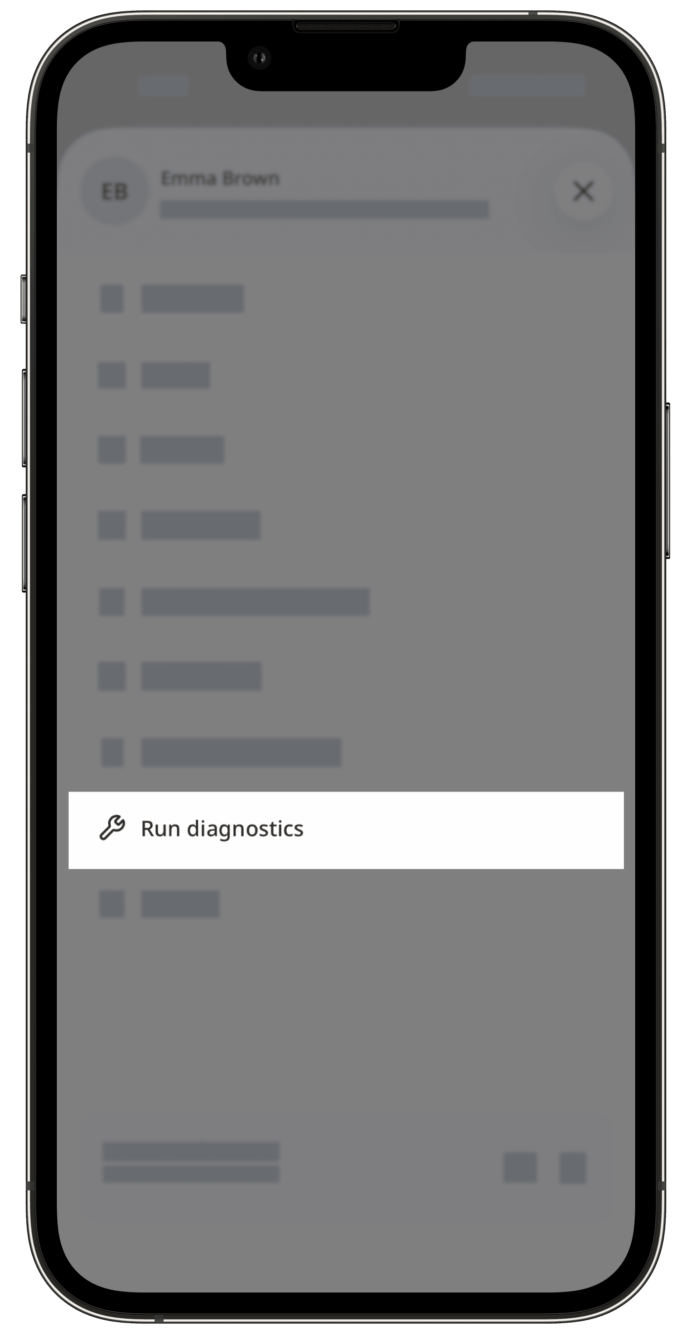 The Profile screen showing the 'Run Diagnostics' option.