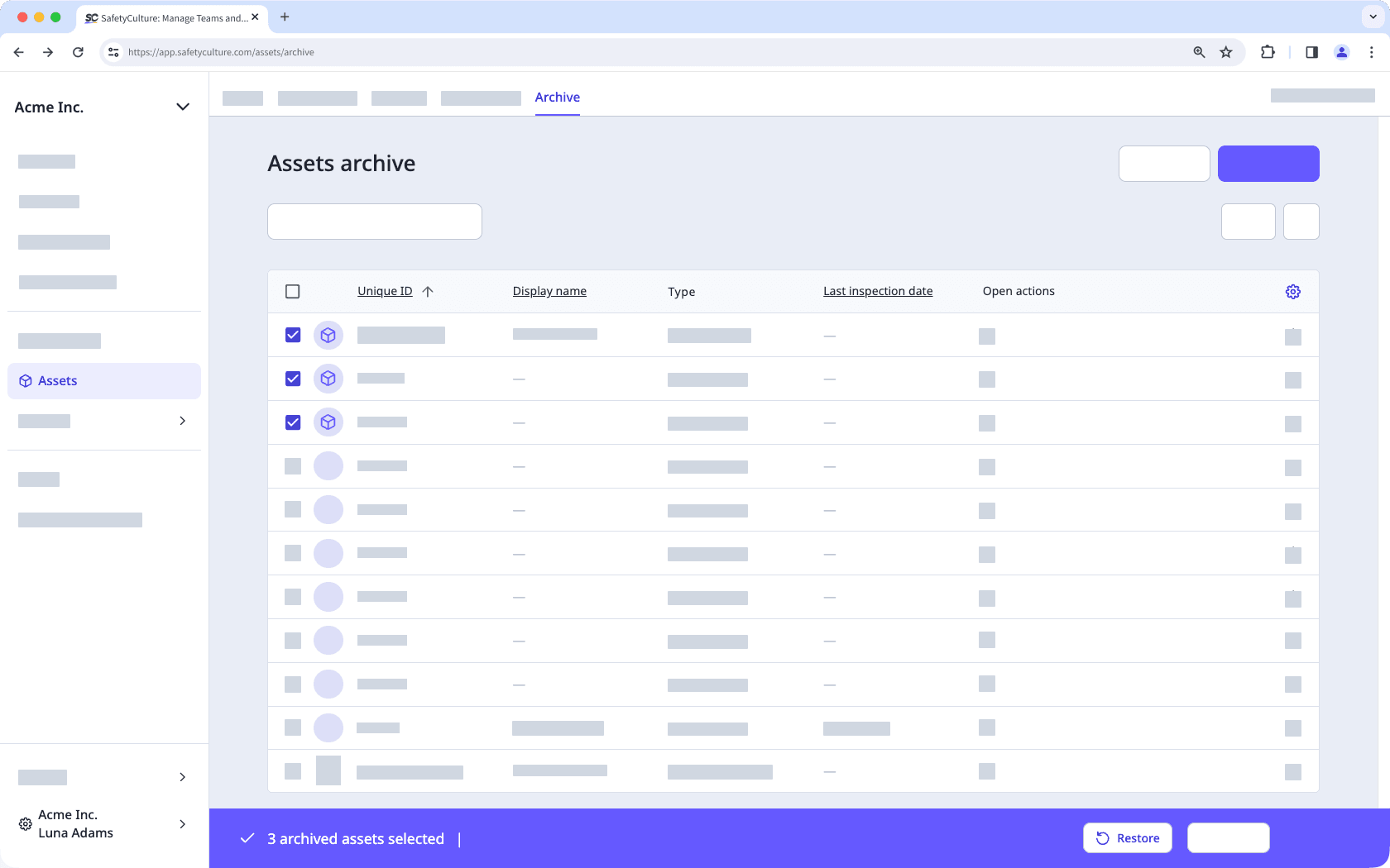 Bulk restore archived assets via the web app.