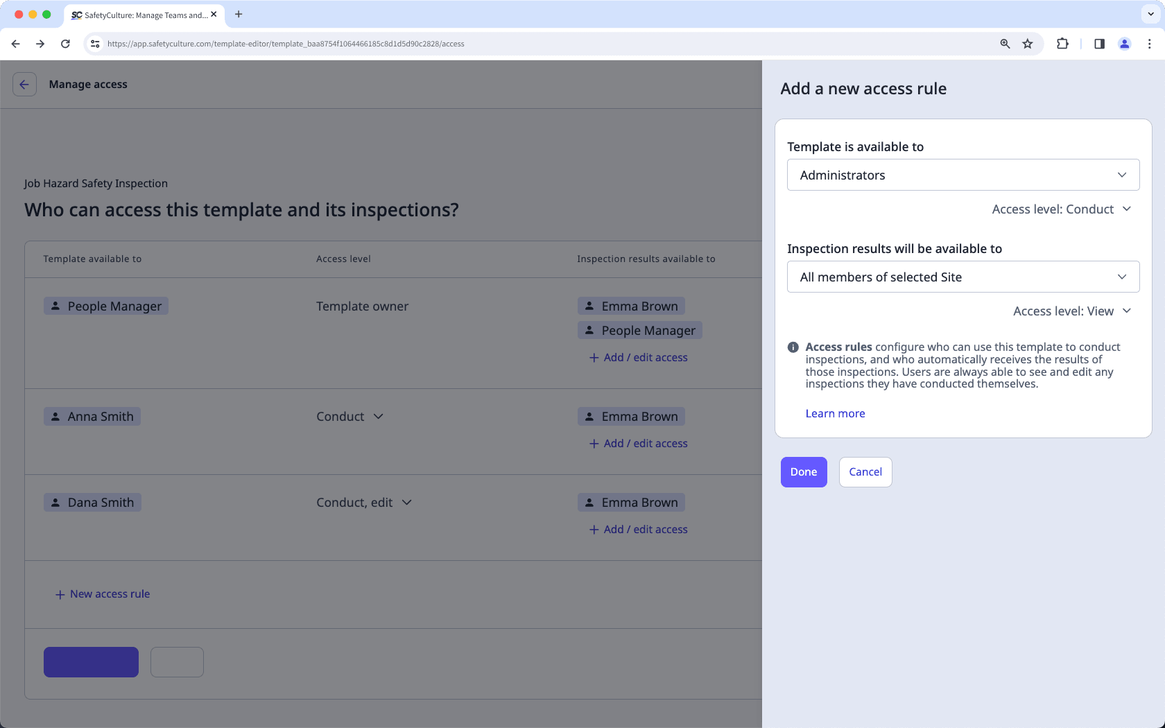 Mithilfe der Web-App erweiterten Zugriff auf Inspektionen gewähren.
