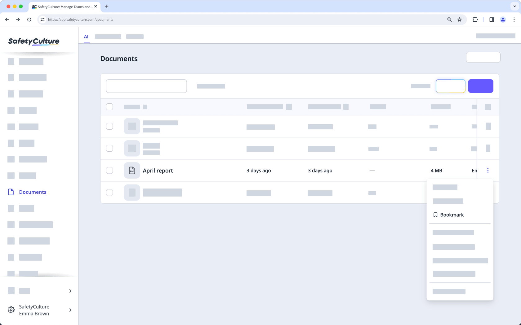 Bookmark a file or folder via the web app.