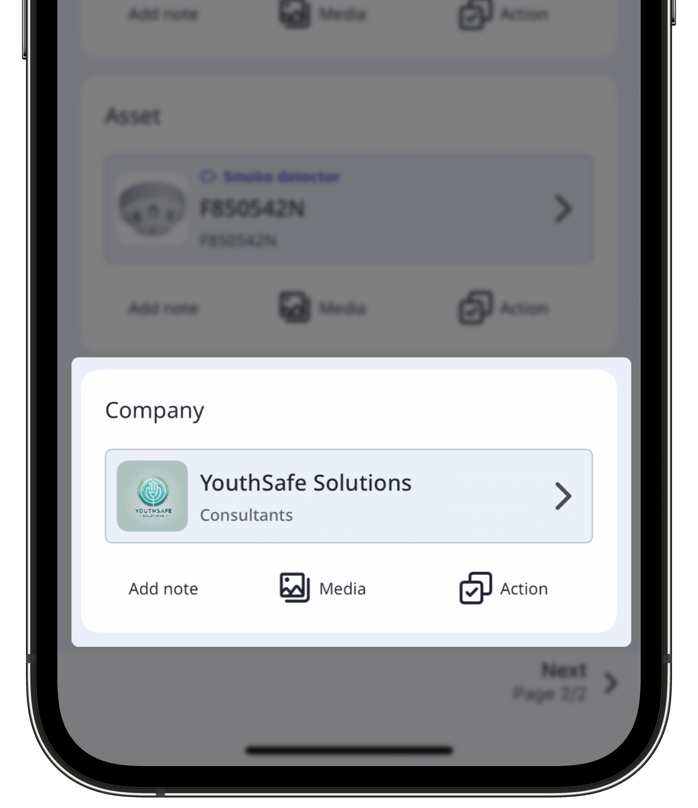 A title page in an inspection showing a company on the mobile app.