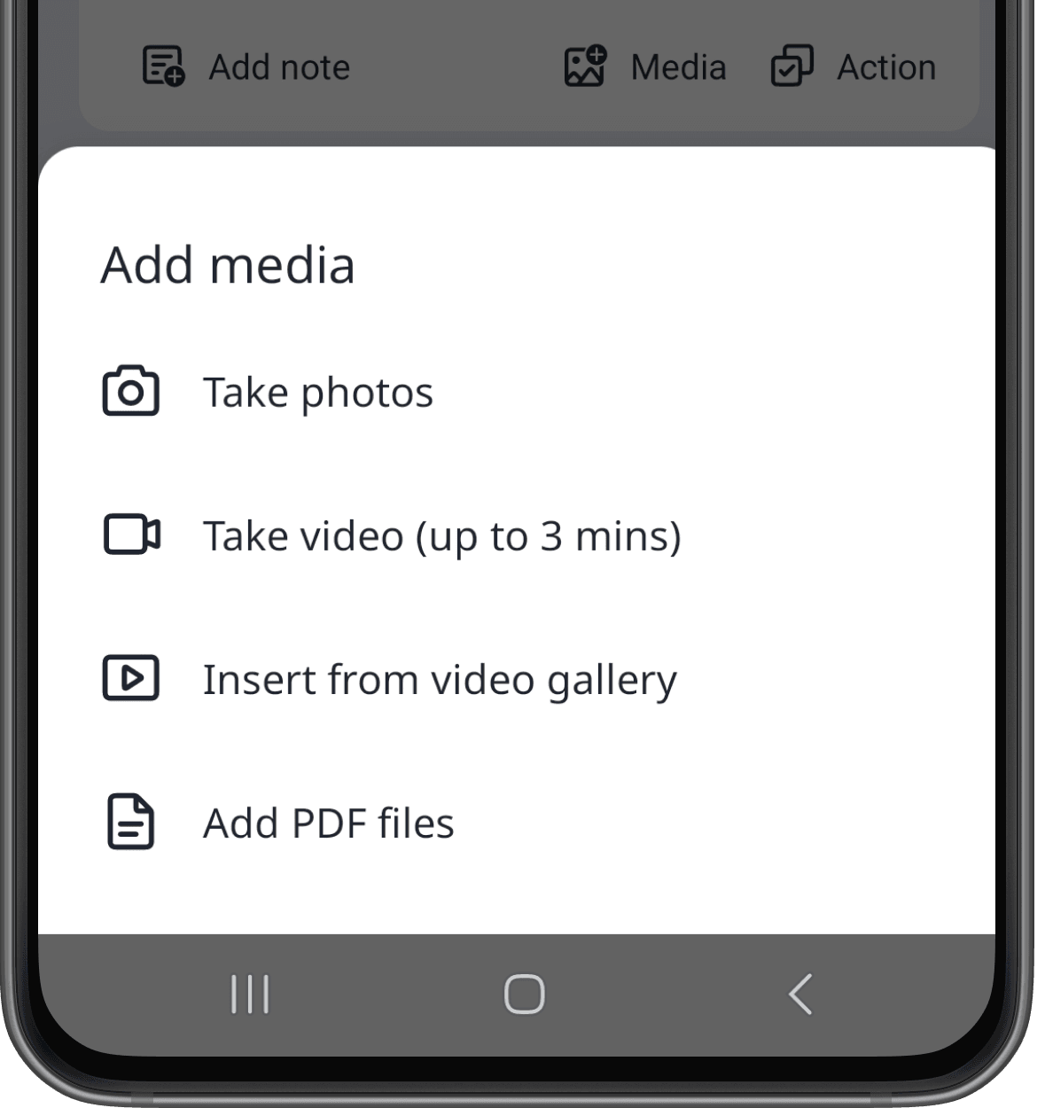 Attach media in inspections via the Android mobile app.