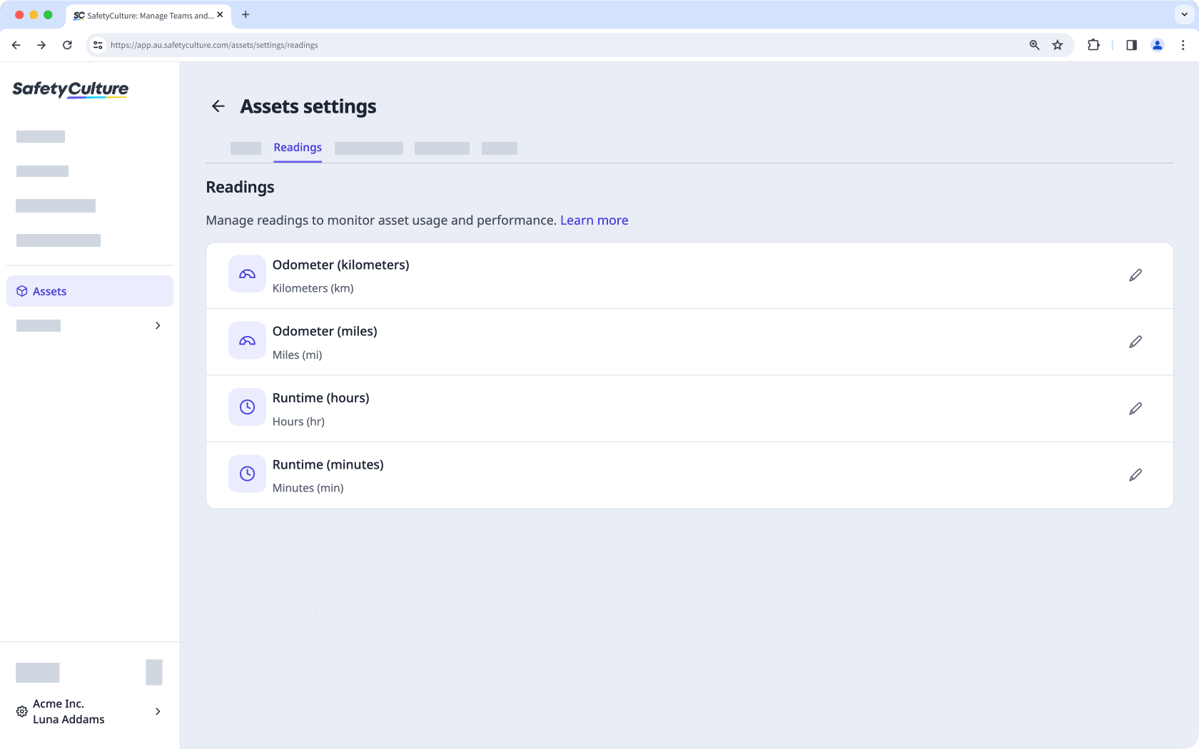 Benennen Sie einen Asset-Messwert über die Web-App um.