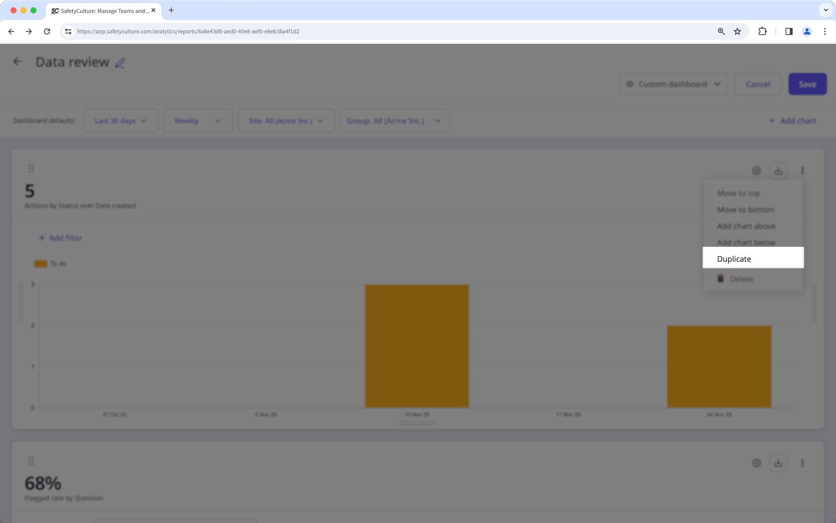 Duplicar un gráfico de Estadísticas a través de la aplicación web.