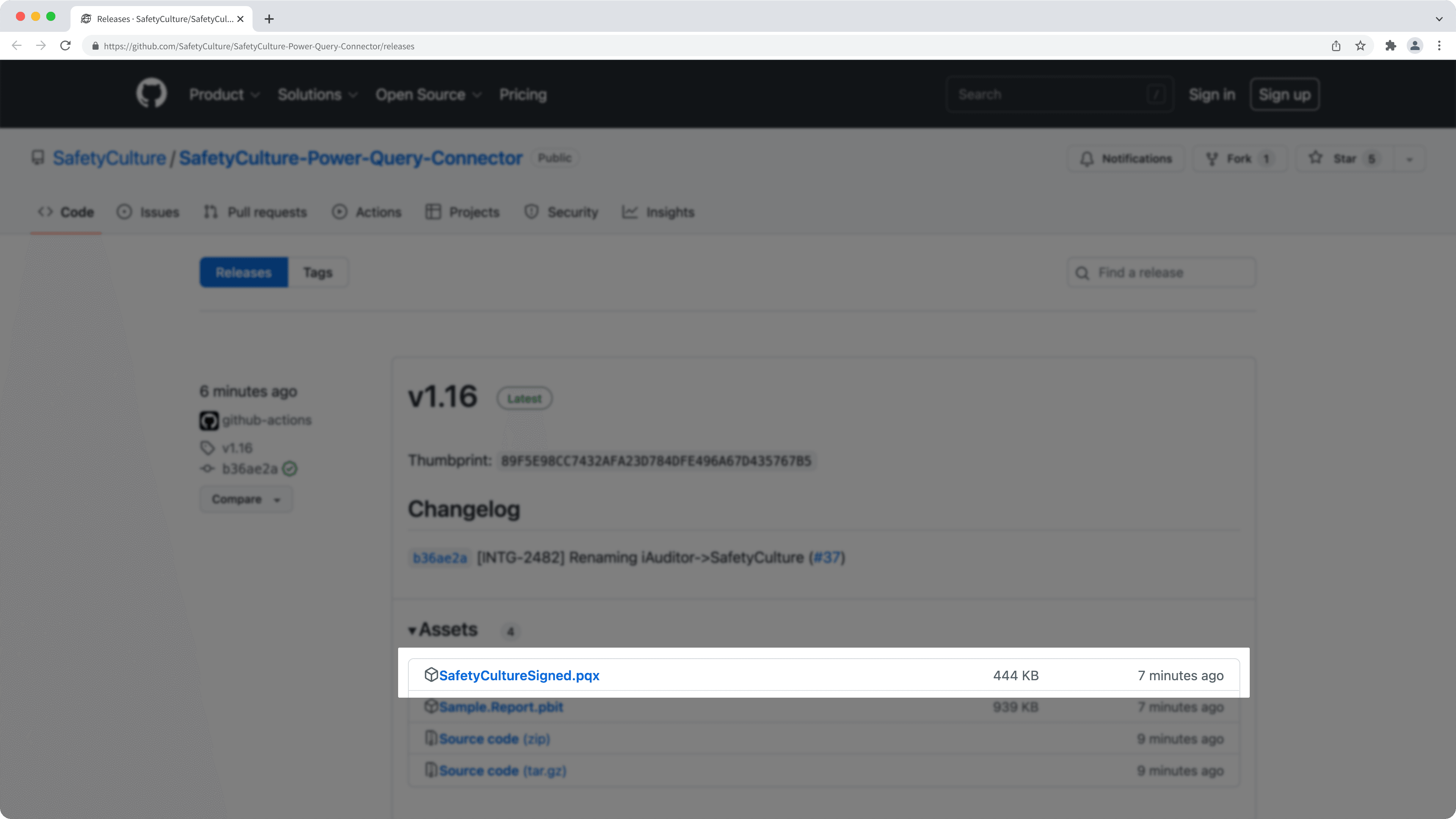 Die Freigabe-Datei für den SafetyCulture Power BI Connector herunterladen.