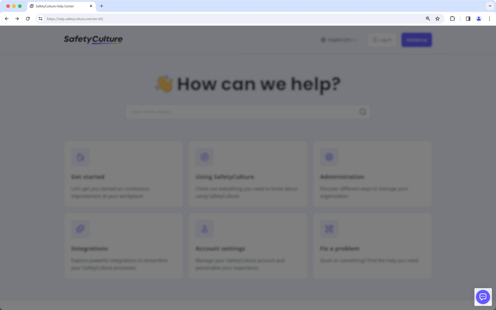 The chat widget button to contact SafetyCulture Support on SafetyCulture websites.