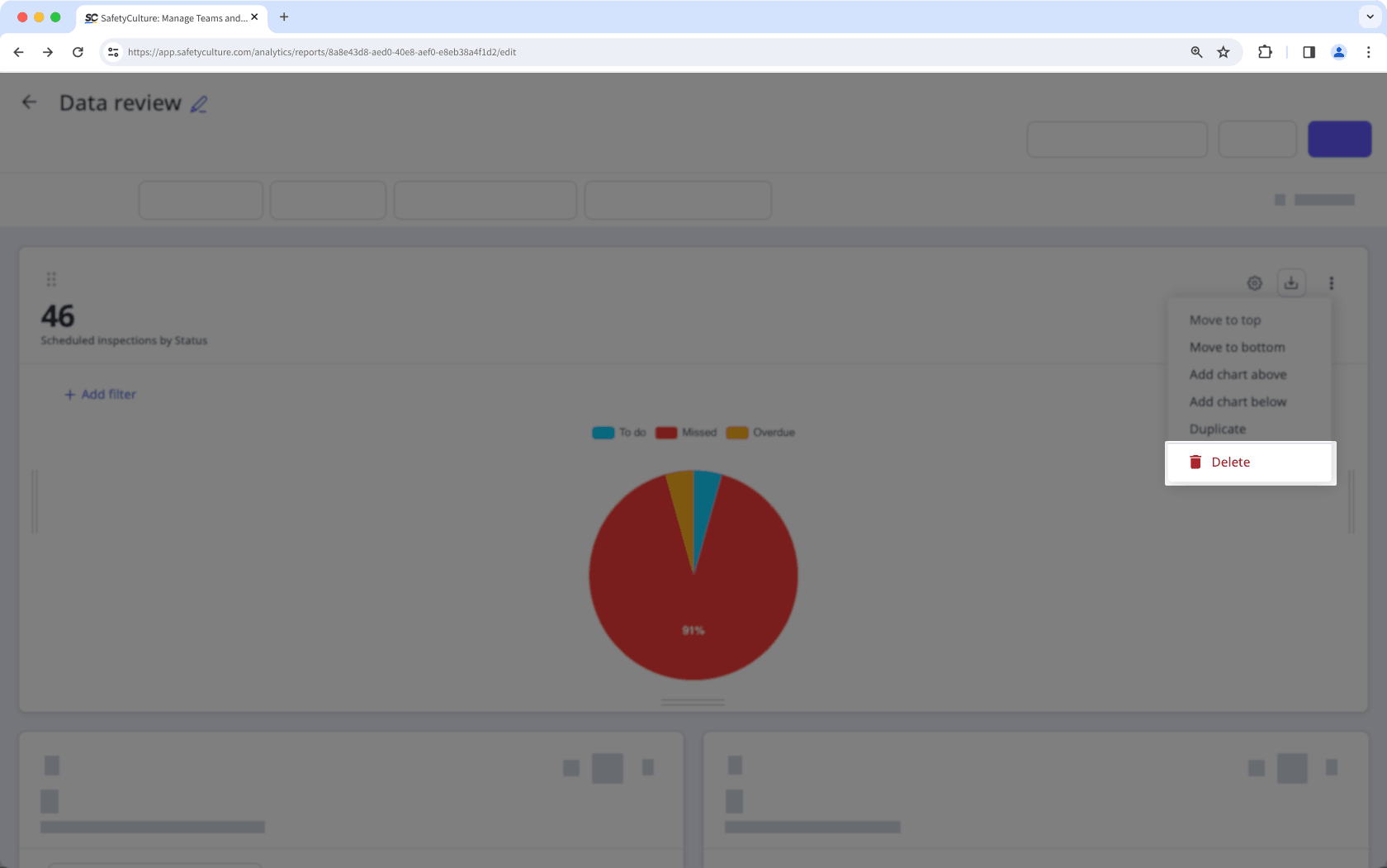 Eliminar un gráfico en un informe de Estadísticas a través de la aplicación web.