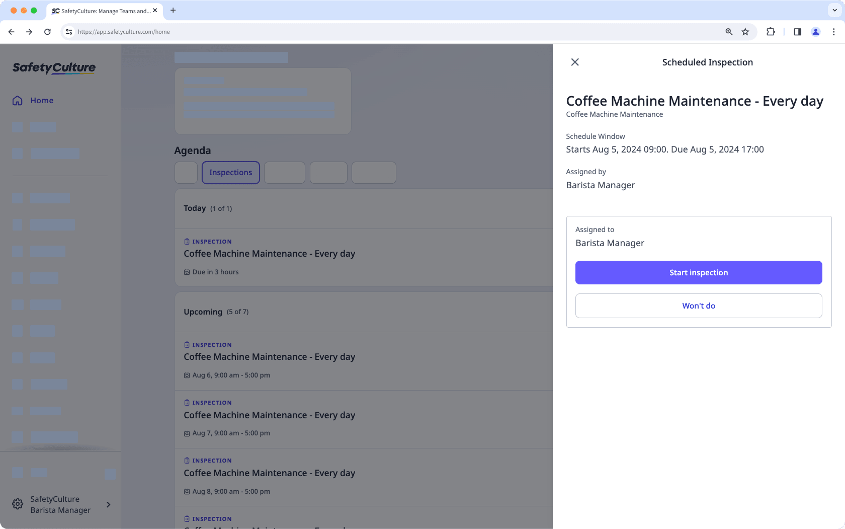 Commencer une inspection à partir d'un planning dans la version héritage à partir de l'application Web.