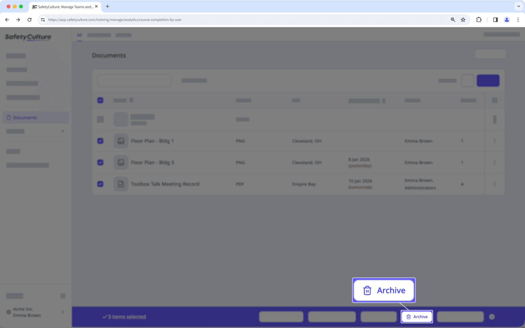 Bulk archive files or folders via the web app.