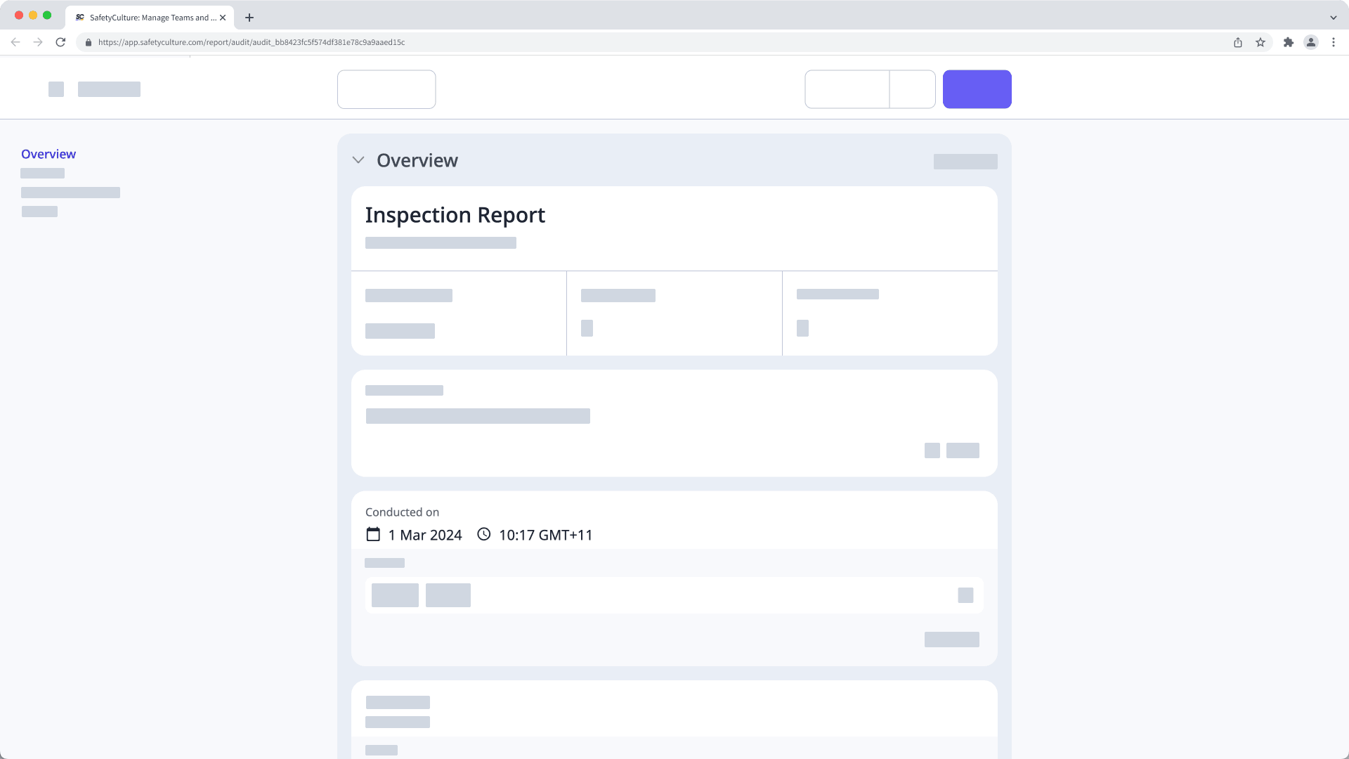 The account's time zone is reflected on the inspection web report.