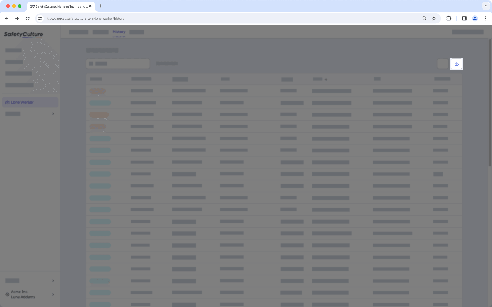 Download lone-work jobs as CSV via the web app.