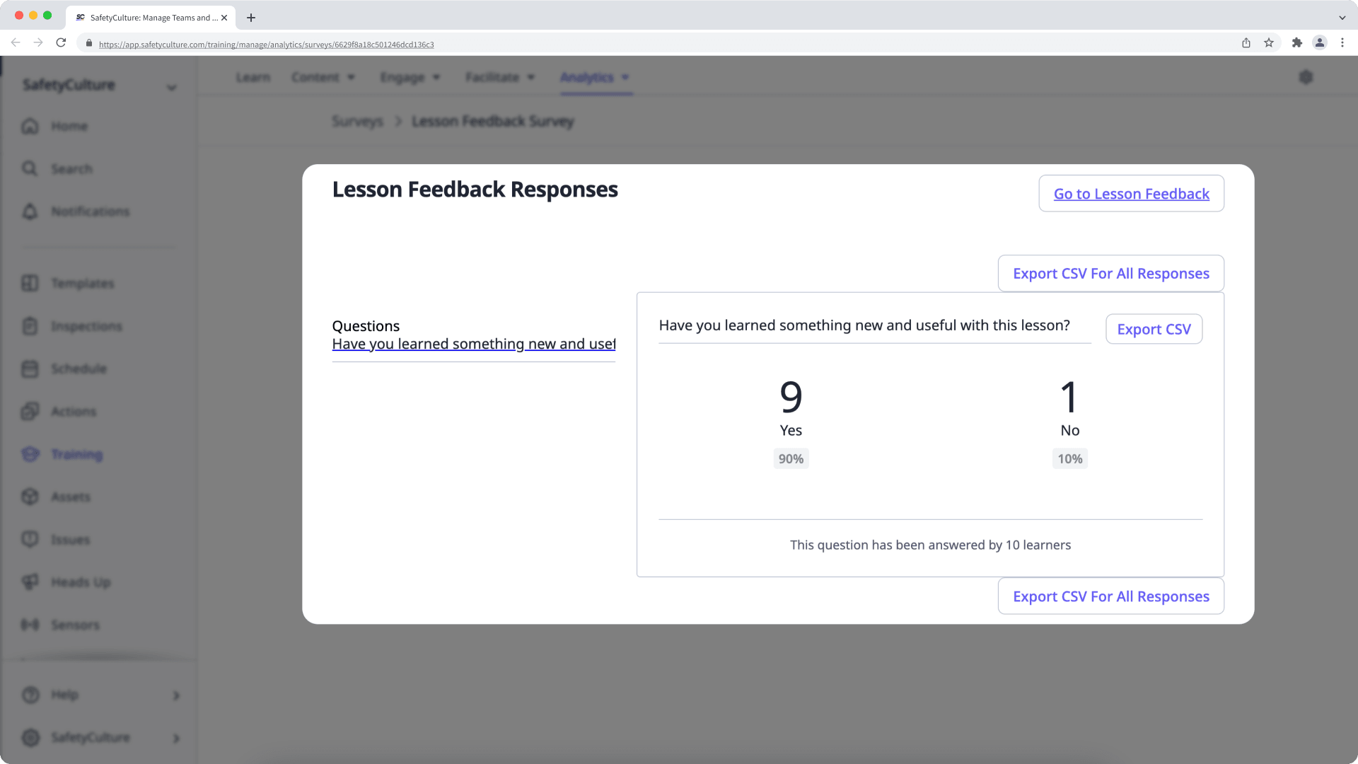 Afficher les réponses à l'enquête de formation depuis l'application Web.