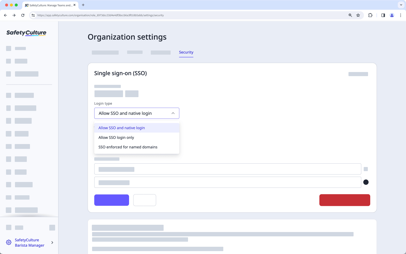 Manage SSO login settings via the web app.