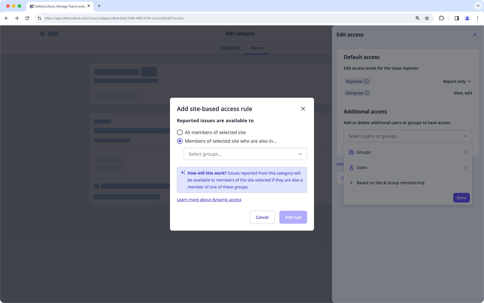 Mithilfe der Web-App dynamischen Zugriff auf Probleme einrichten.
