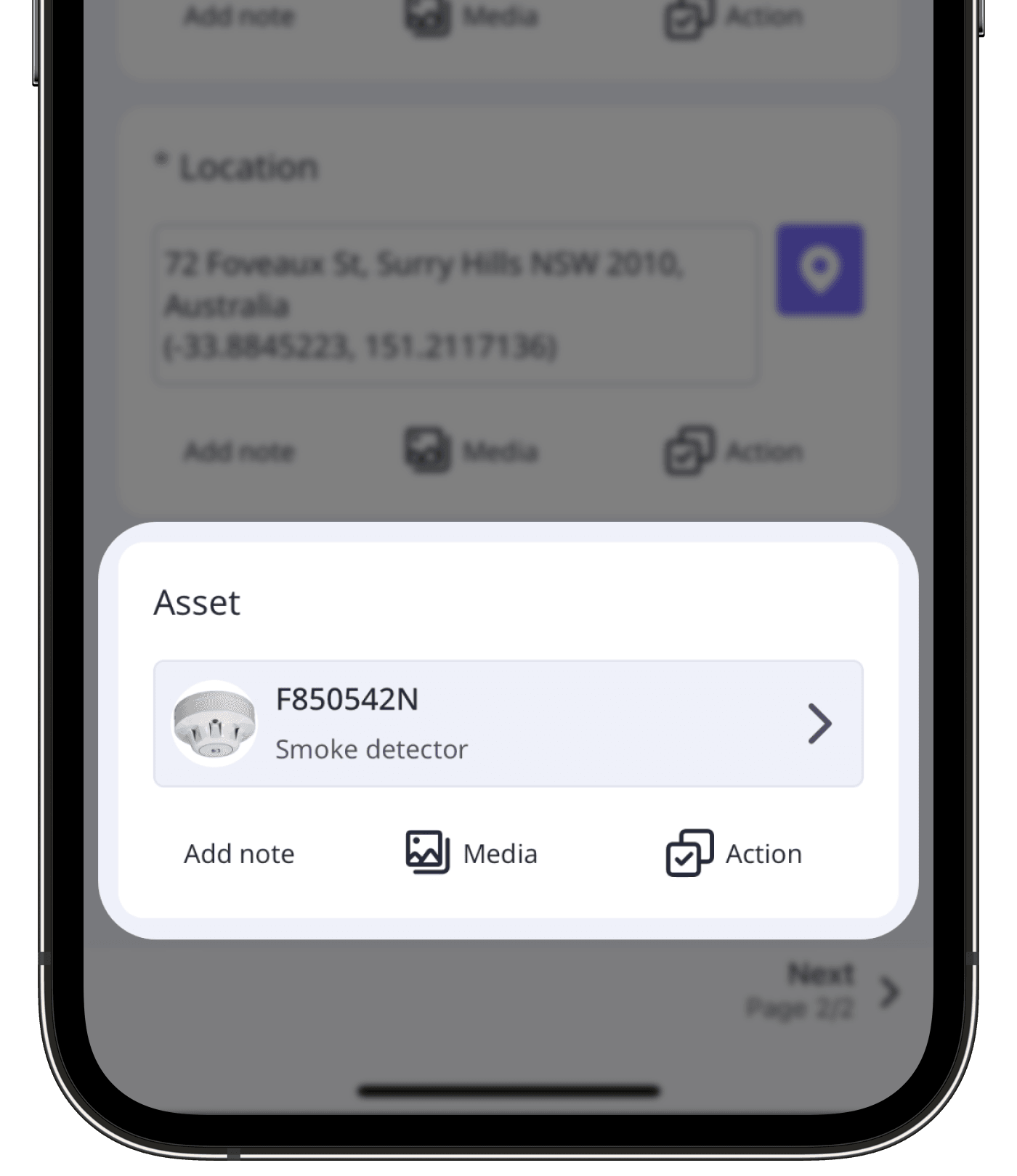 A title page in an inspection showing an asset on the mobile app.