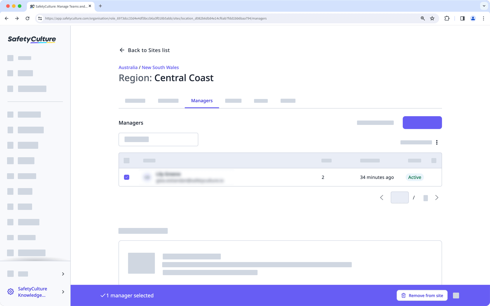 Afficher un utilisateur en tant que responsable d'un site à partir de l'application Web.