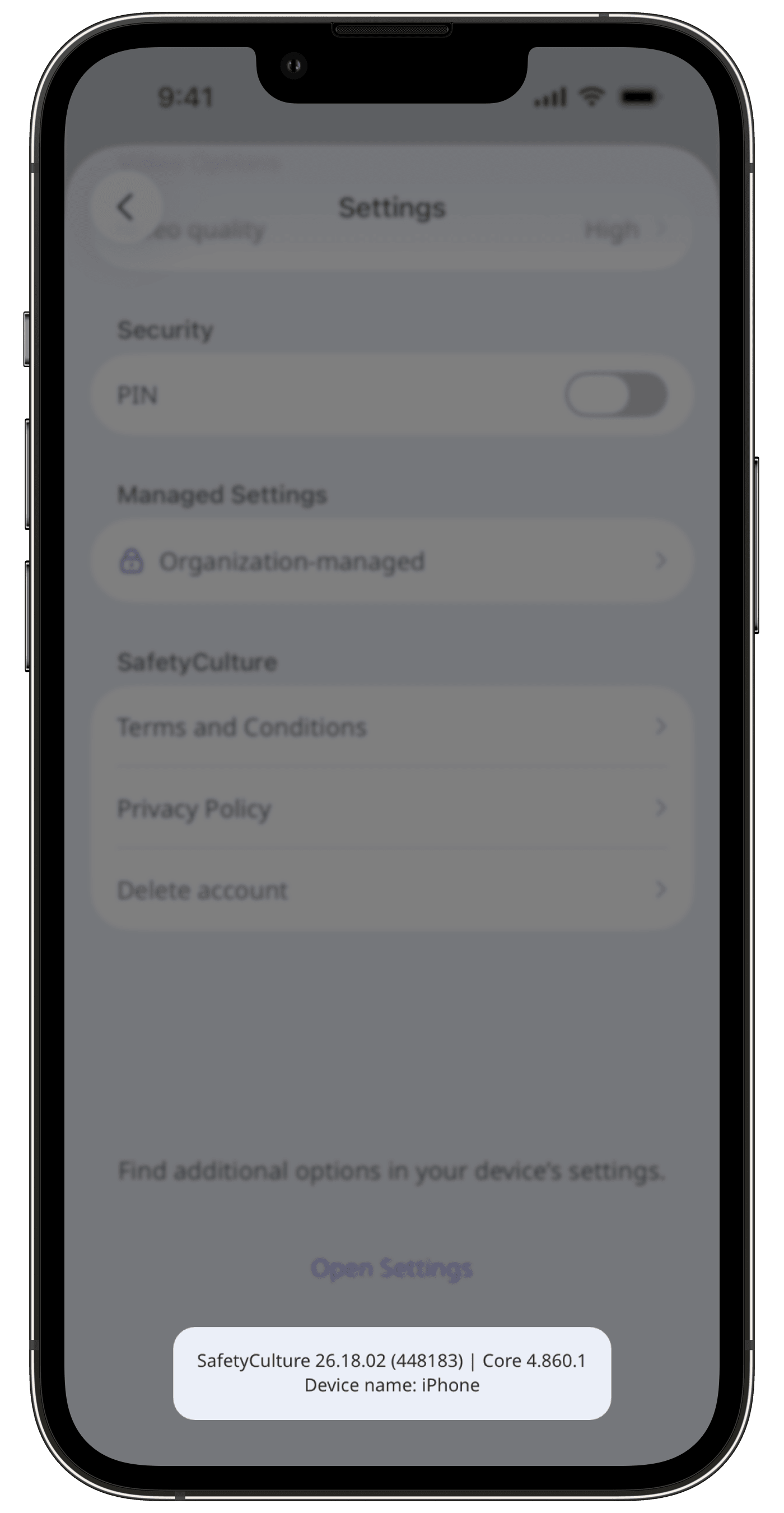 Um die Version Ihrer mobilen App zu überprüfen, gehen Sie zu den Einstellungen und scrollen Sie nach unten.