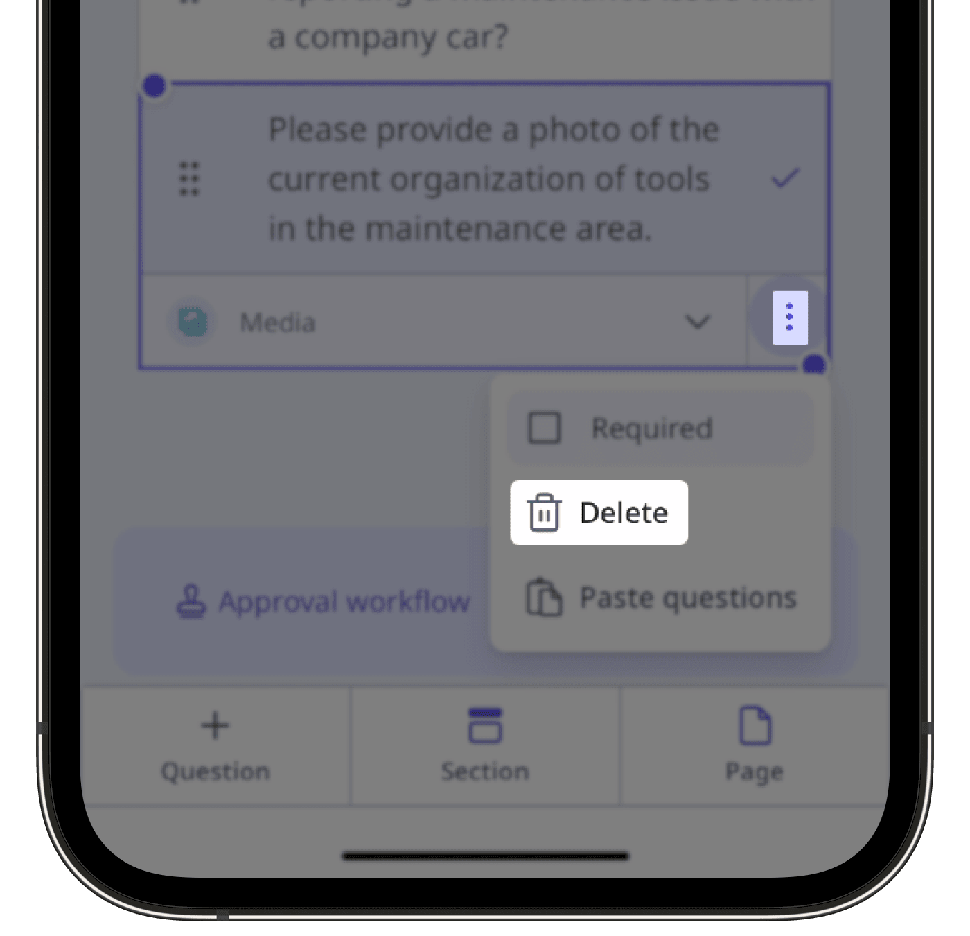 Delete a question in a template via the mobile app.