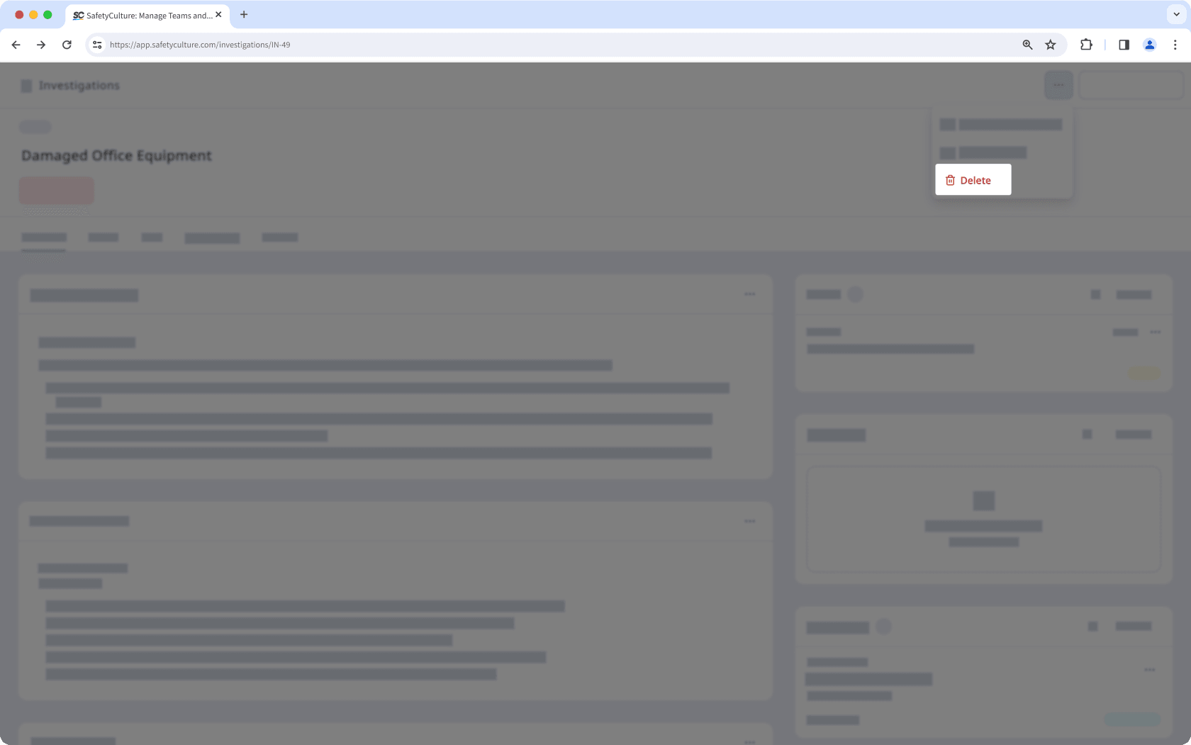 Delete an investigation via the web app.