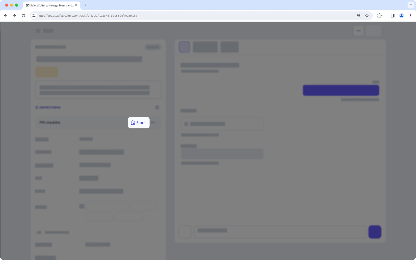 Start an inspection from an action via the web app.