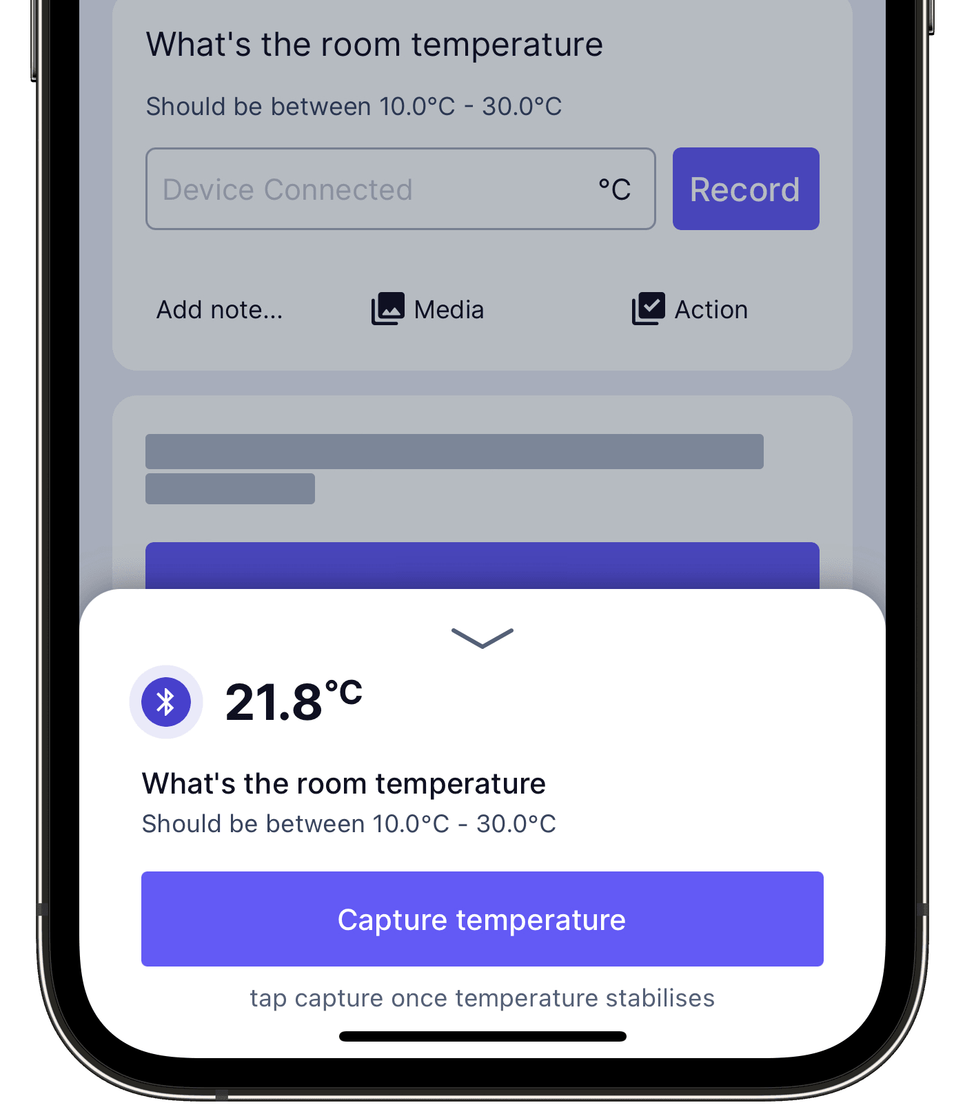 Saisissez les relevés de température à partir de l'application portable.
