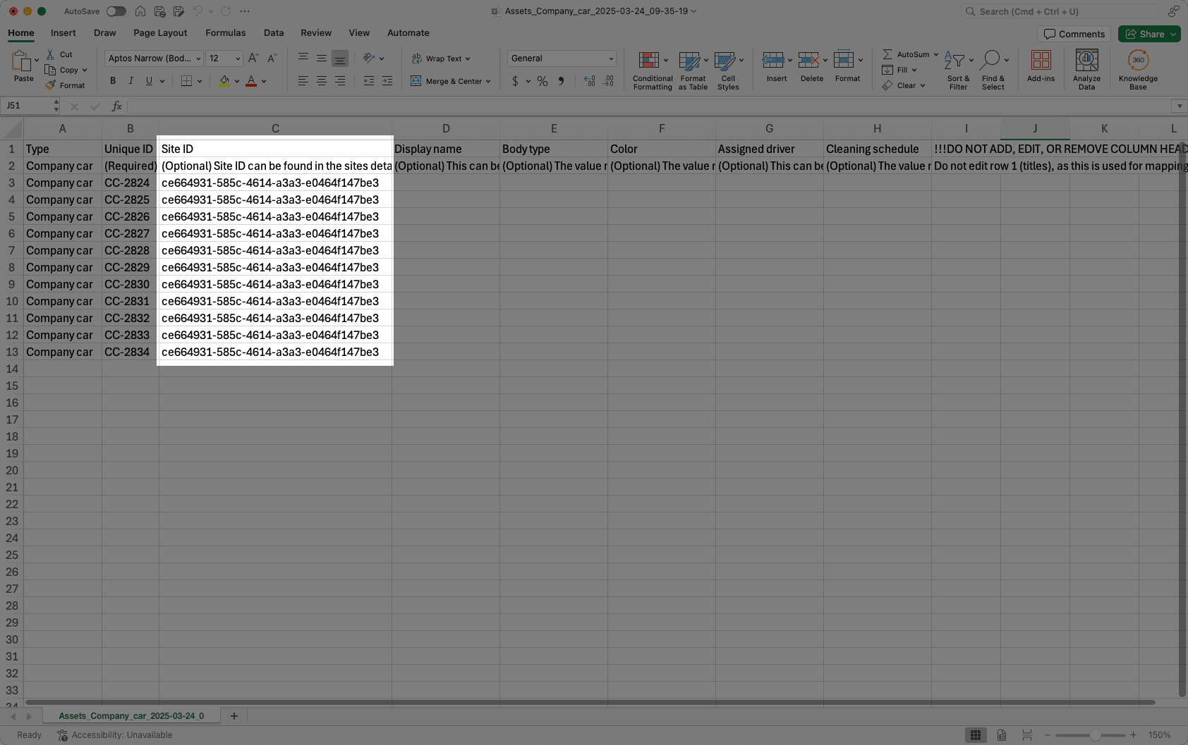 Bulk add assets to a site using CSV via the web app.