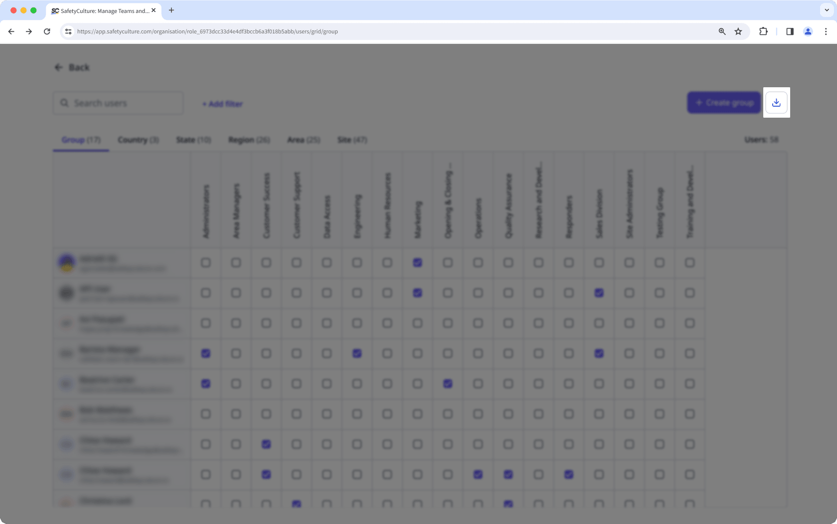 Download the group and site matrix table via the web app.