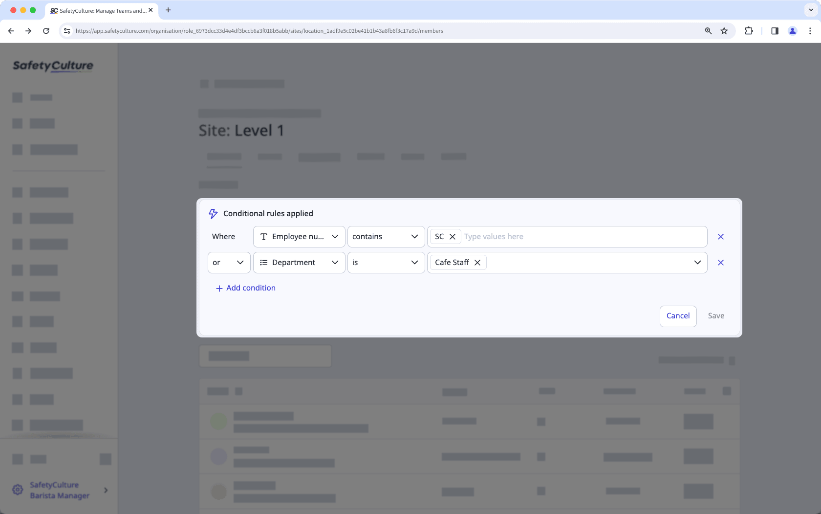 Manage site membership rules via the web app.