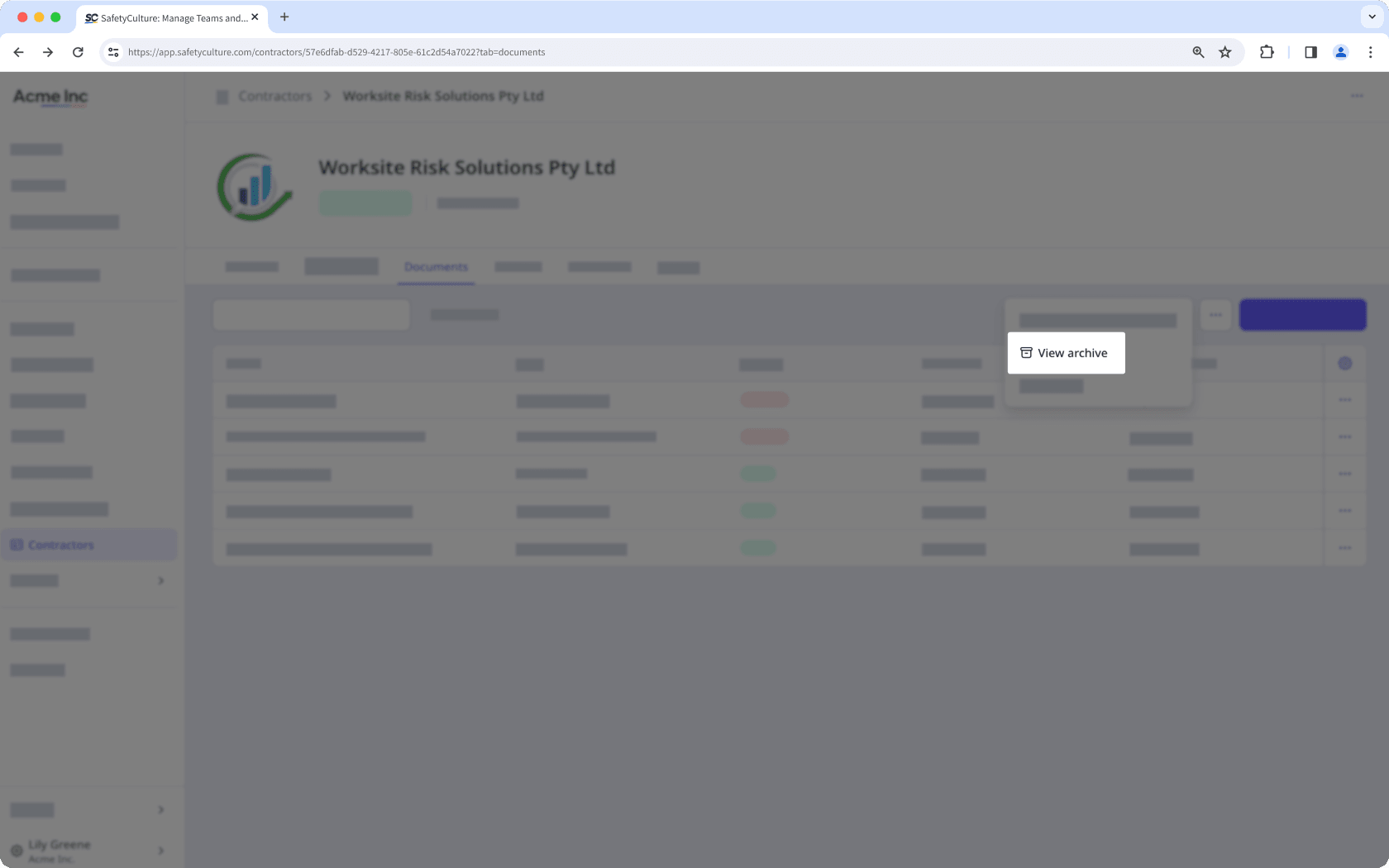 The Documents tab with the "View archive" button visible.