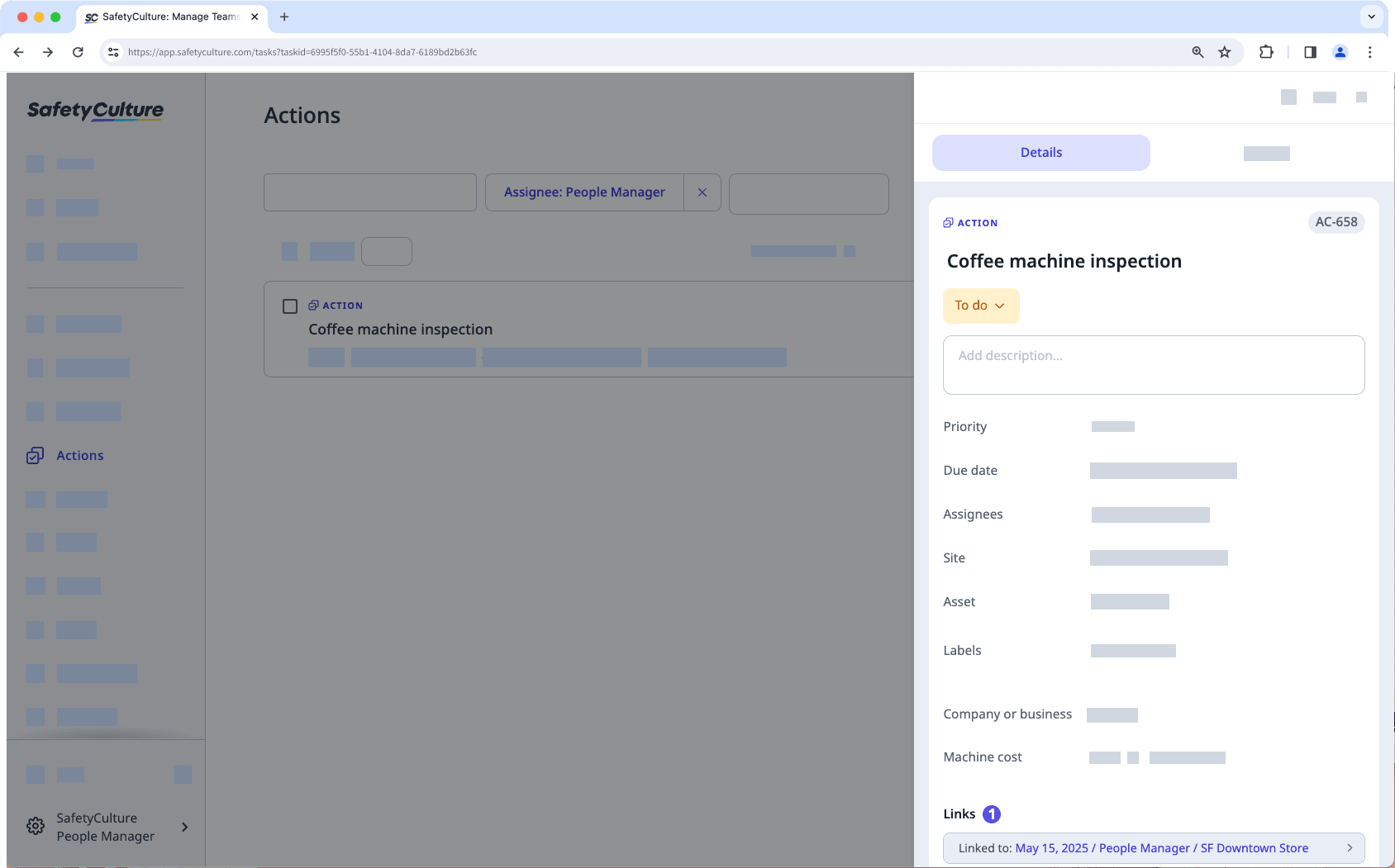 View an assigned action's details page on the web app.