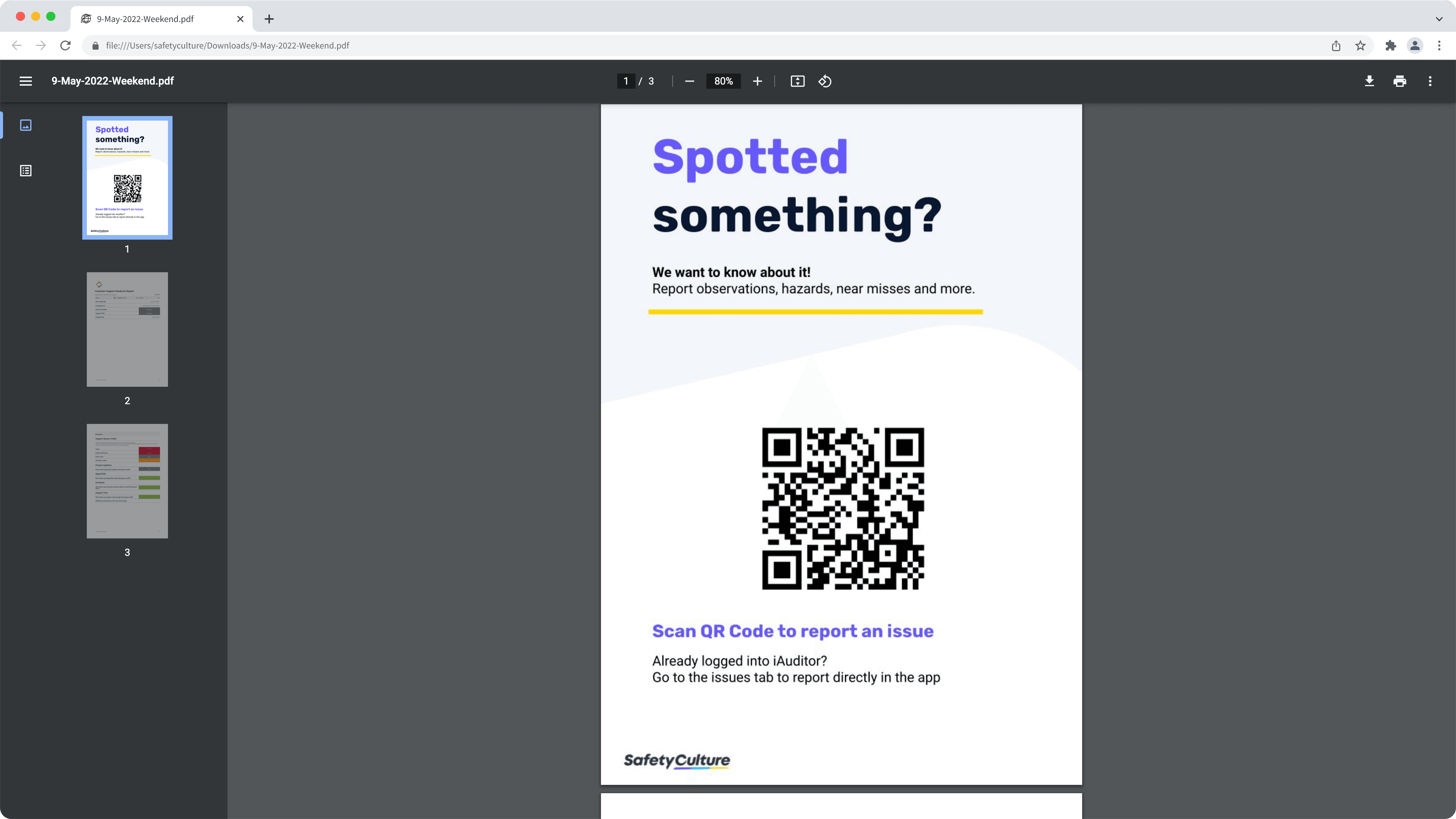 Page de couverture du rapport d'inspection affichée dans une exportation PDF à partir de l'application Web.