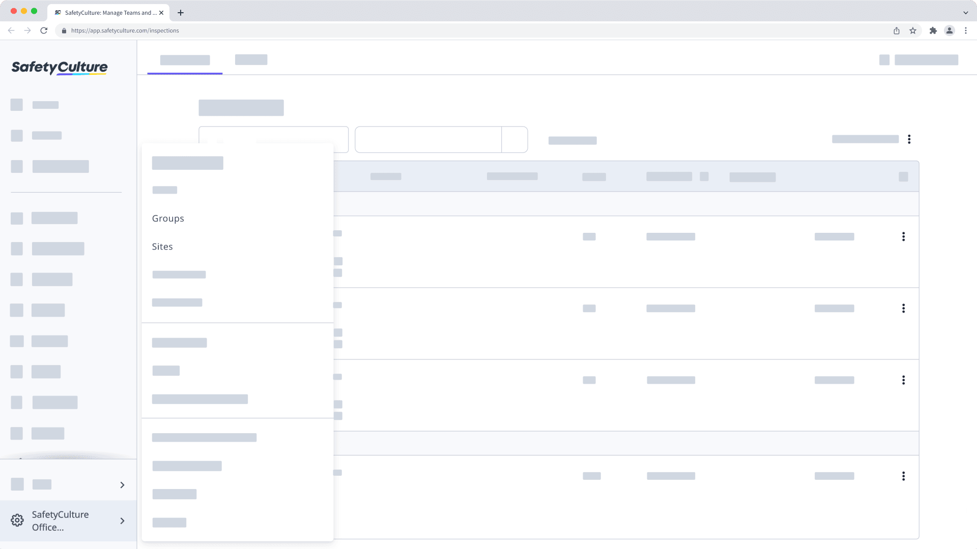 Location of Groups and Sites on the web app.