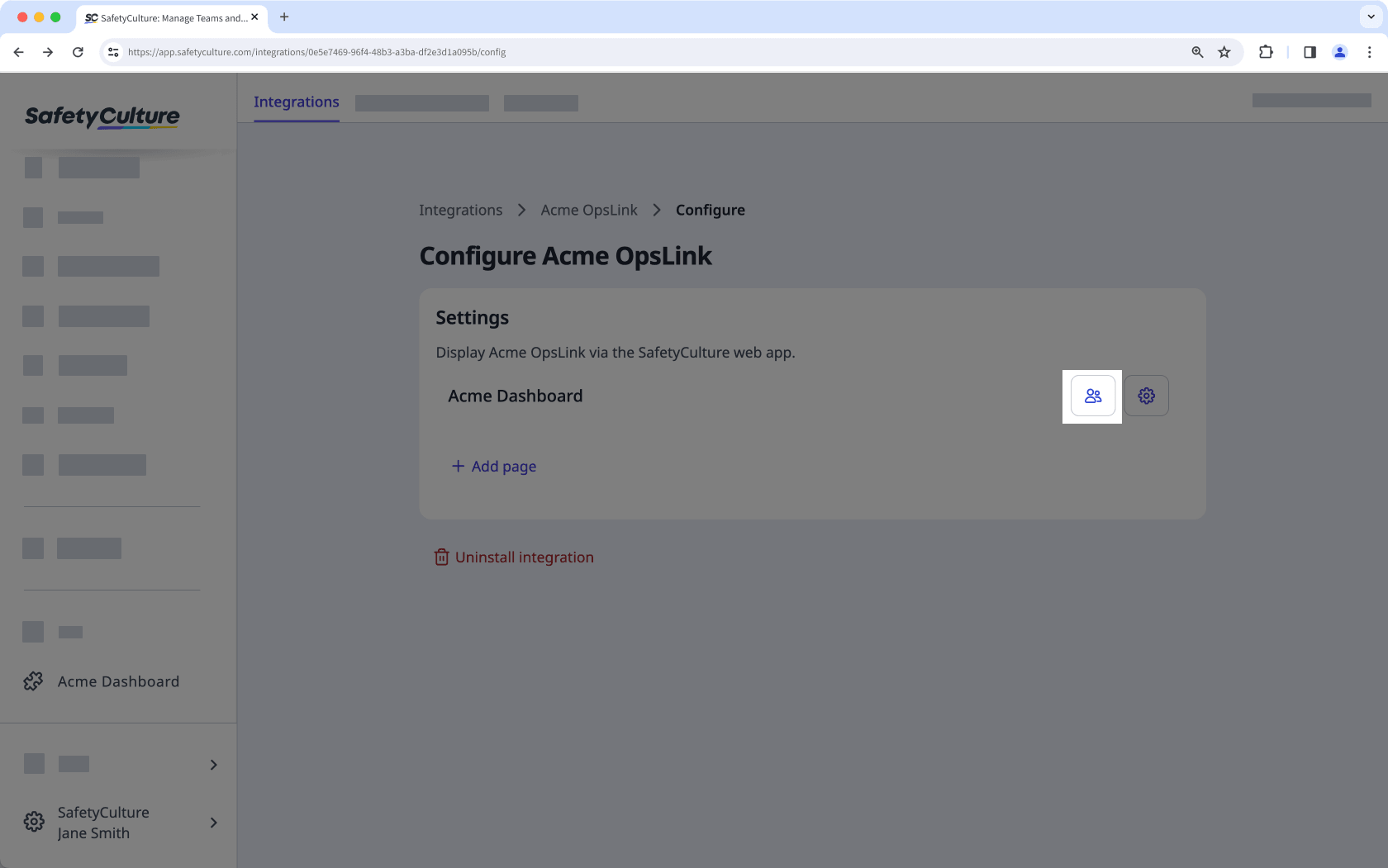 Manage access to an embedded app via the web app.