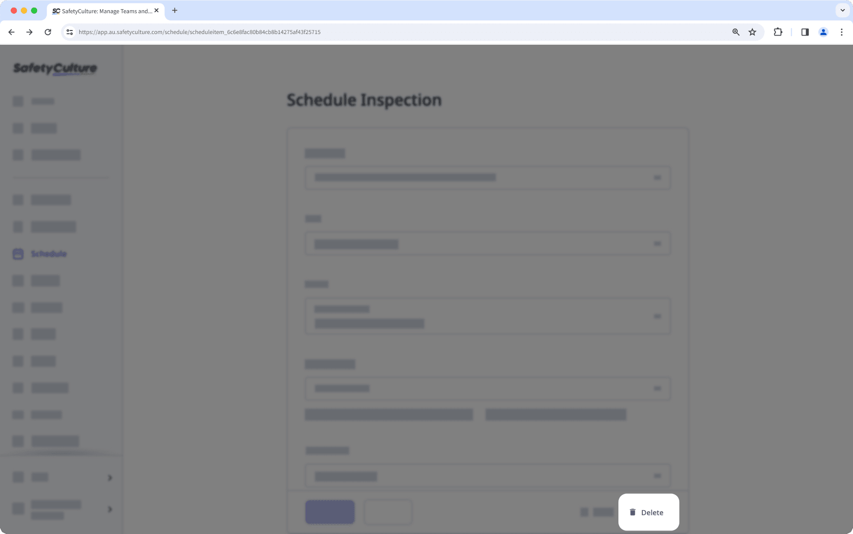 Delete a schedule via the web app.