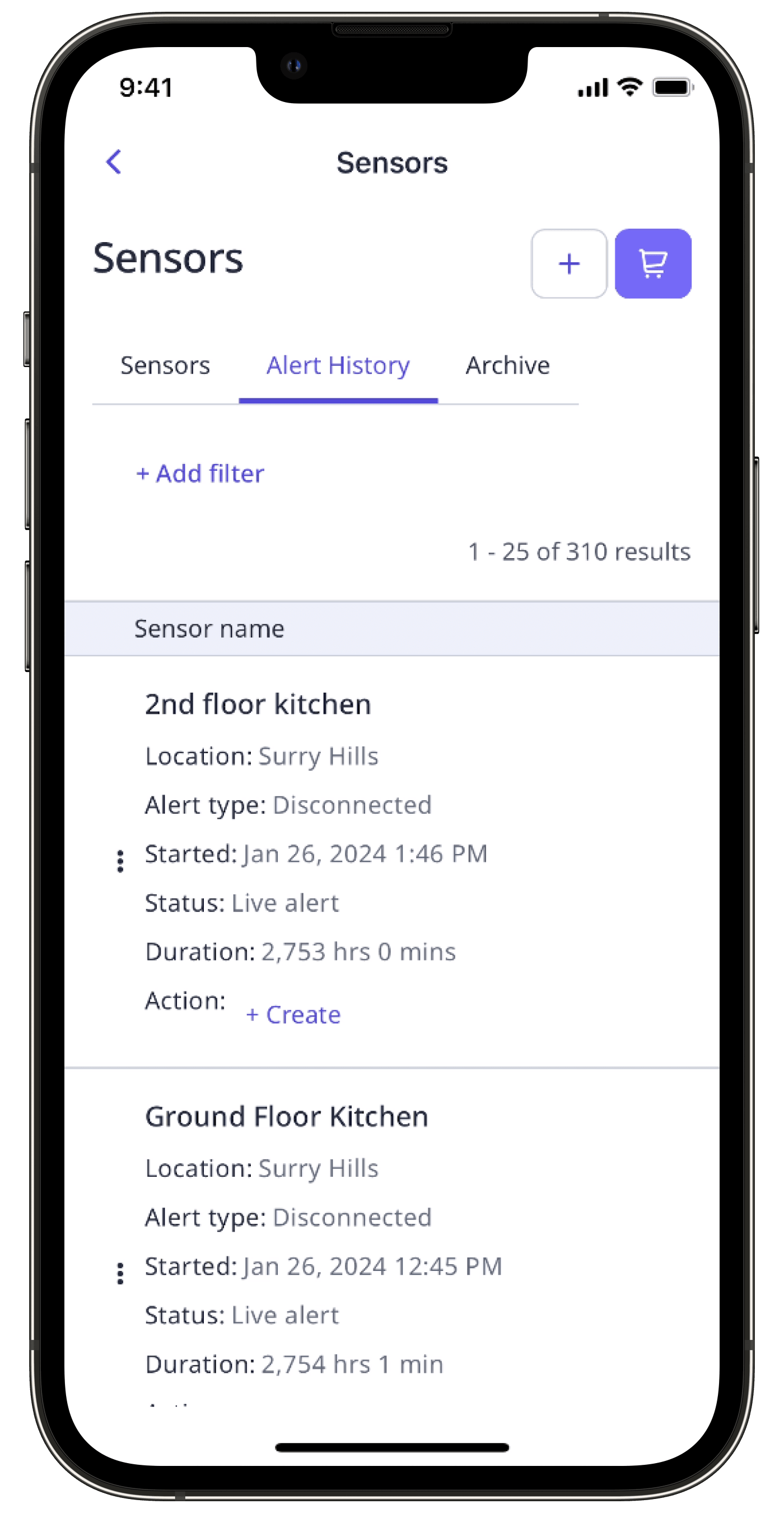 Mithilfe der Mobile-App eine Aktion für Sensorwarnungen erstellen.