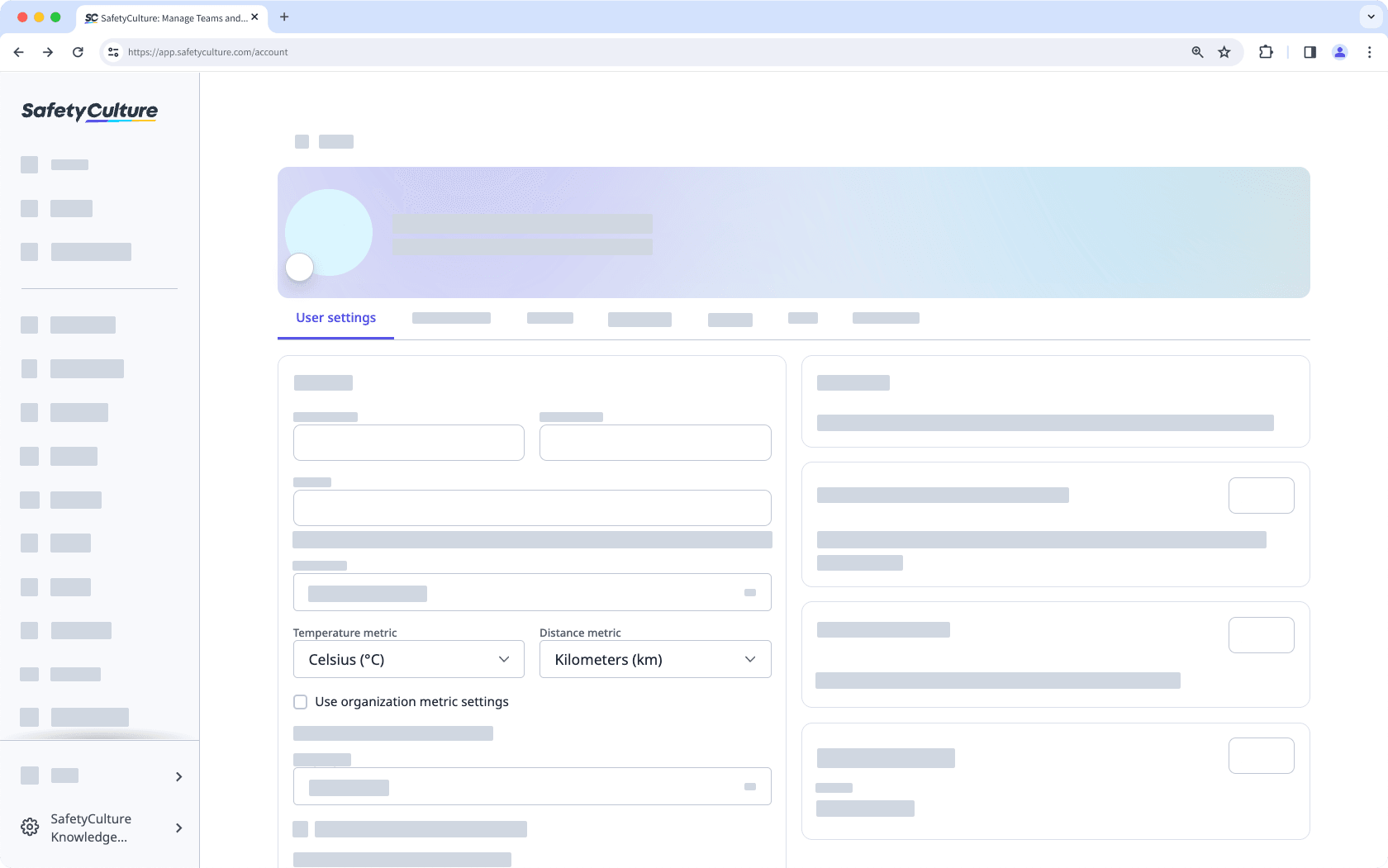 Mithilfe der Web-App die metrischen Einstellungen für Ihr Konto ändern.