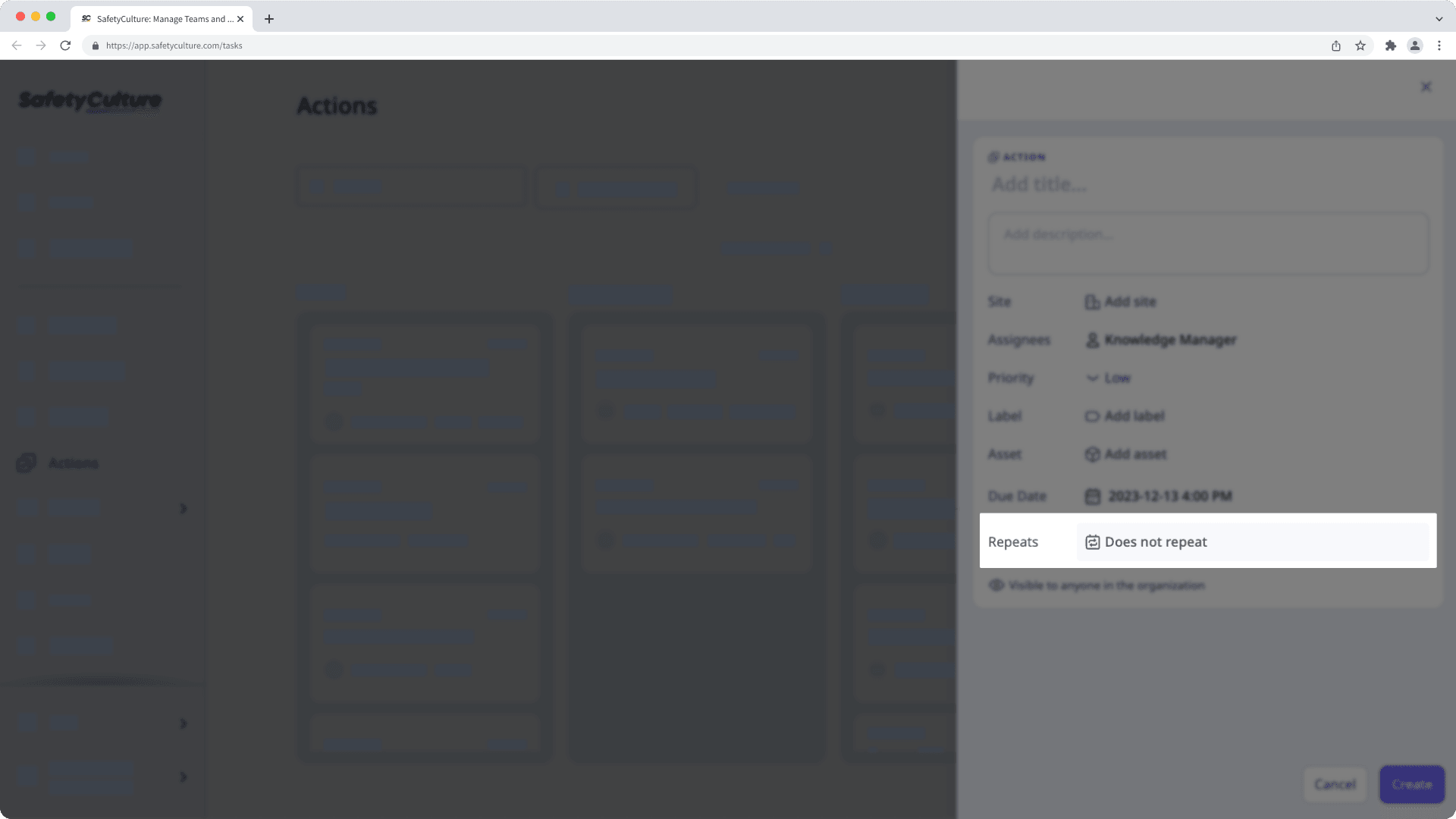 Create a recurring action via the web app.