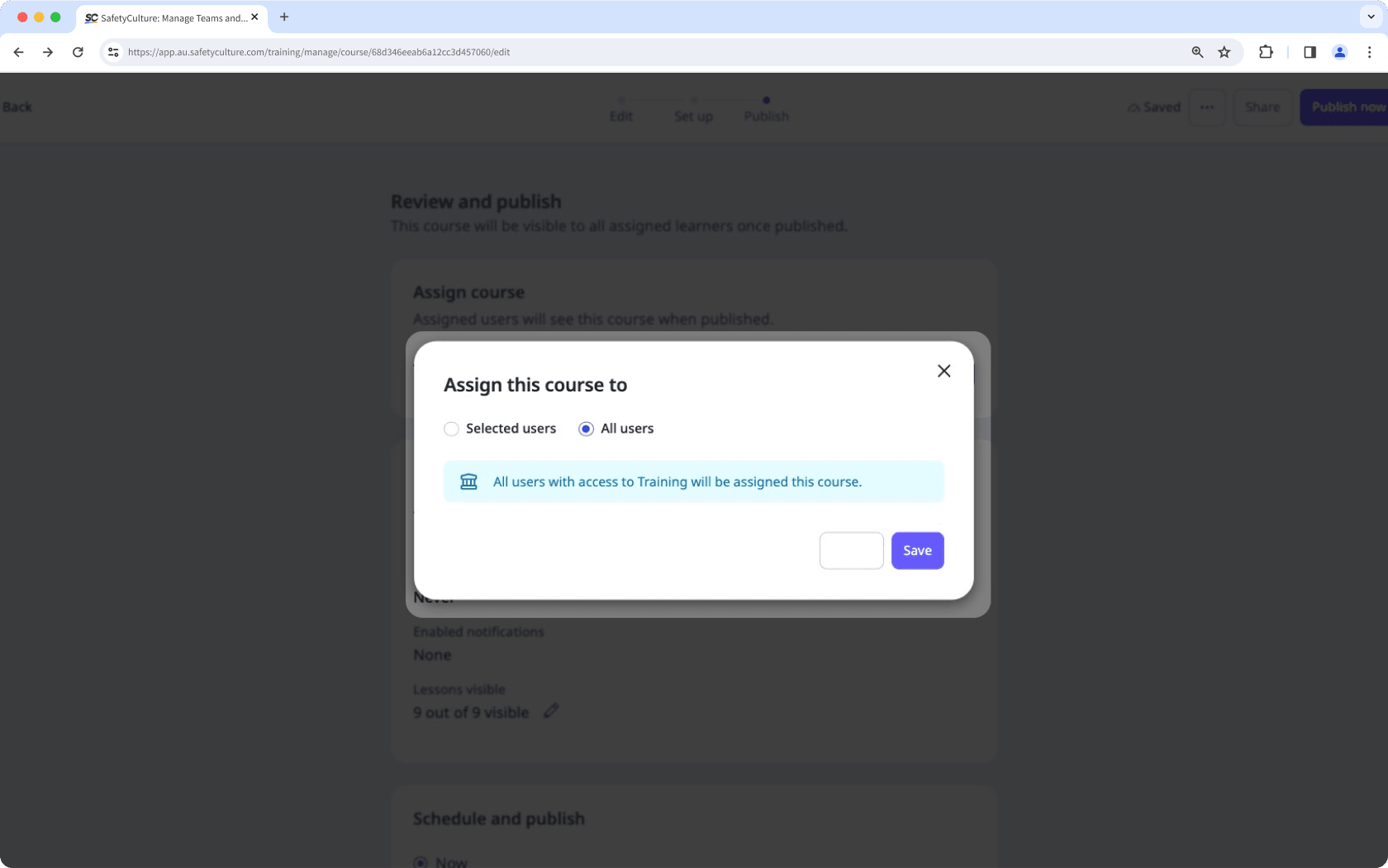 Assign course to all users via the web app.